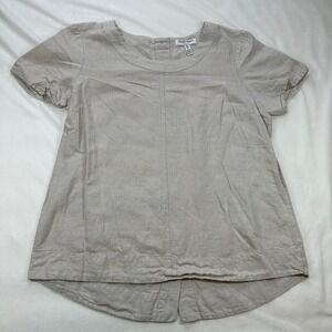 Ellen Tracy Linen Top Women's Large Short Sleeve‎ Beige Casual Blouse